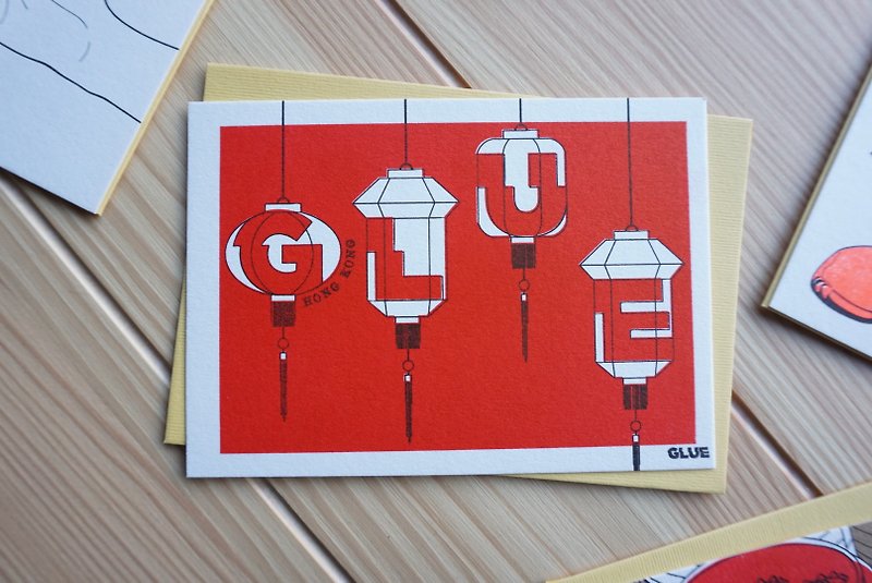 GLUE 喜慶燈籠 Riso printed 賀卡 Greeting Card - 心意卡/卡片 - 紙 