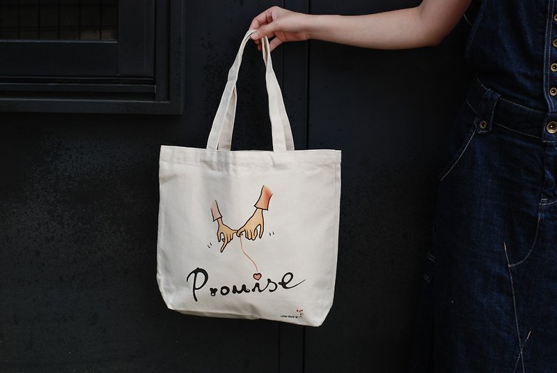 Canvas bag-Promise - กระเป๋าถือ - ผ้าฝ้าย/ผ้าลินิน ขาว