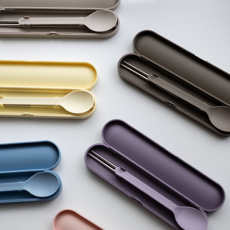 [Colorful 6 colors] Short chopsticks and spoons cutlery set (304 Stainless Steel chopsticks, Japanese SPS resin) - ช้อนส้อม - สแตนเลส หลากหลายสี