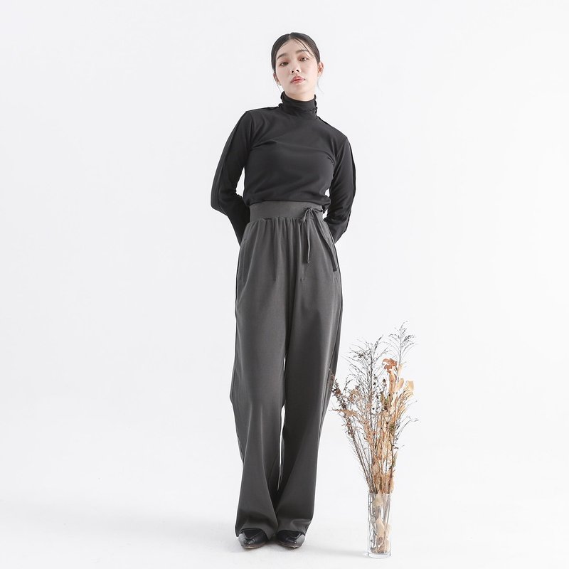 Puzhen_Puzhen ribbed trousers_CLB512_iron gray - จัมพ์สูท - เส้นใยสังเคราะห์ สีเทา