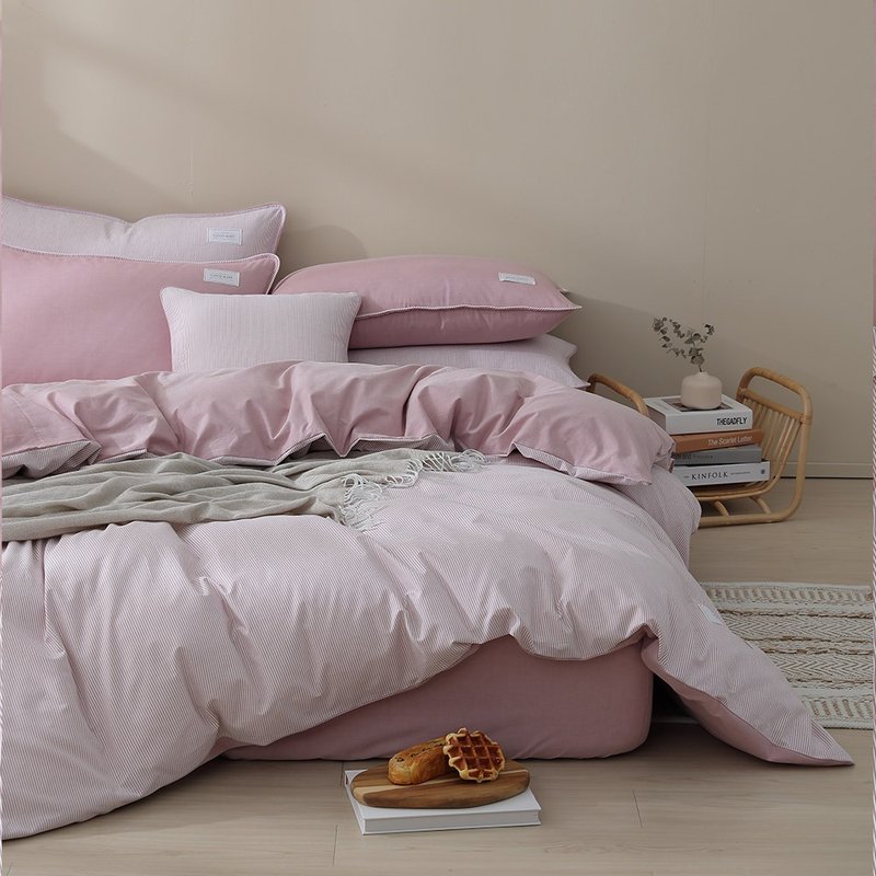 230 woven yarn combed cotton and woven dual-purpose quilt bed bag set (cherry pink) - เครื่องนอน - ผ้าฝ้าย/ผ้าลินิน สึชมพู