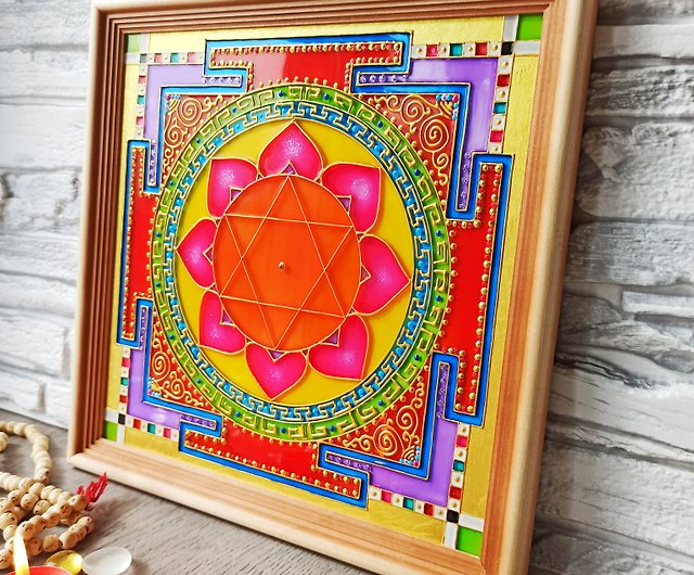 Hanuman yantra wall decor Handpainted sacred geometry art Stained glass  mandala - Shop zorkavenera Wall Décor - Pinkoi