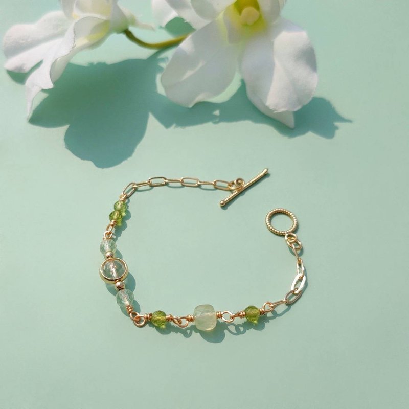 fly by. Stone Stone White Crystal 14K Gold Plated Crystal Mineral Design Bracelet - สร้อยข้อมือ - คริสตัล สีเขียว