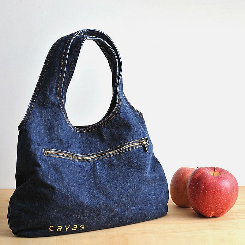 Washed denim handbag | dark blue - Messenger Bags & Sling Bags - Cotton & Hemp Blue