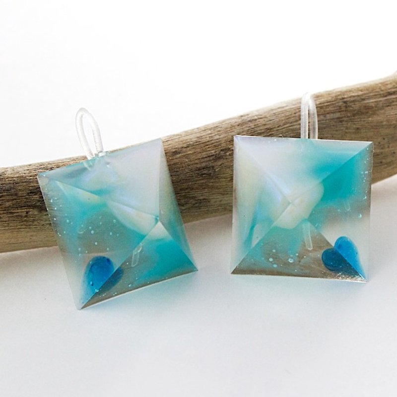 Pyramid hook earrings (sky) - Earrings & Clip-ons - Other Materials Blue