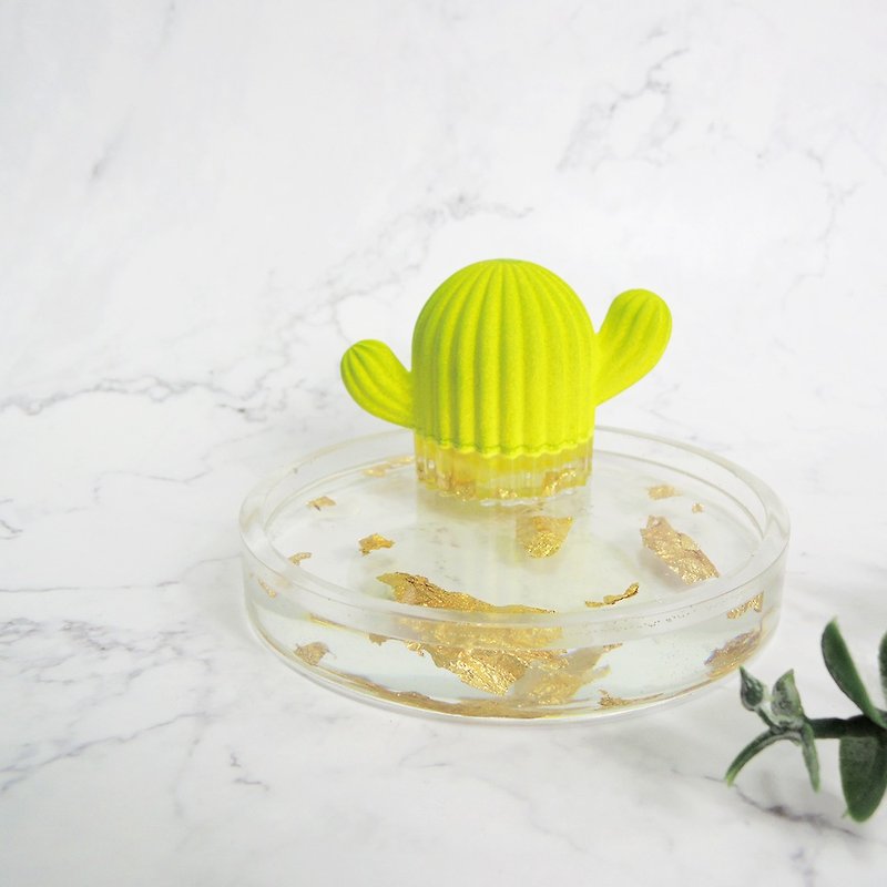 ∣Cactus Incense Diffusing Stone Crystal Translucent Gold Foil Plate Set∣Handmade Incense Diffusing Stone Plate Set/Customized Products - Fragrances - Other Materials Green