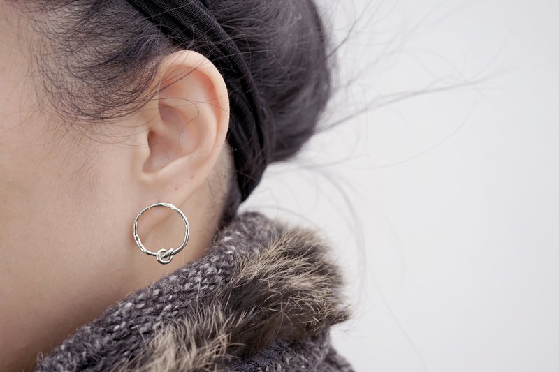 【Tightly Tie Us】Series - Circle Knotted Sterling Silver Earrings - Earrings & Clip-ons - Sterling Silver Silver