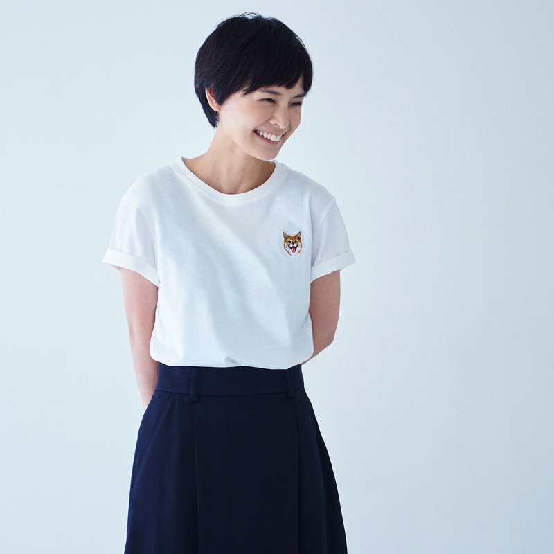 TEE SHIRT SMILE PATCH WHITE for WOMAN - 女 T 恤 - 棉．麻 白色