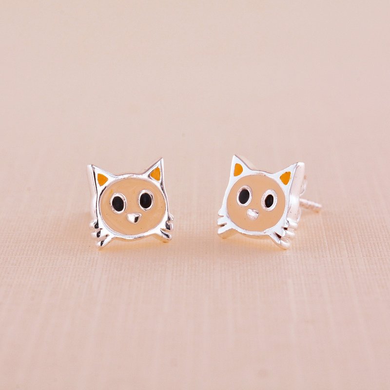 Cat Earrings 925 Sterling Silver - 耳環/耳夾/耳骨夾 - 純銀 