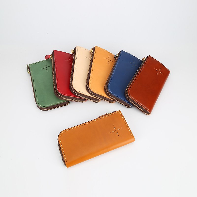 [Cutting line] Handmade leather wallet L-shaped zipper organ long clip - Wallets - Genuine Leather Multicolor