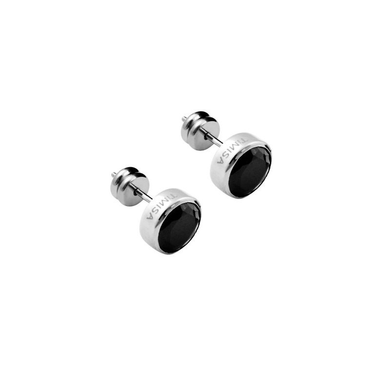 Titanium Earrings- Sparkling gem-black - ต่างหู - โลหะ สีดำ