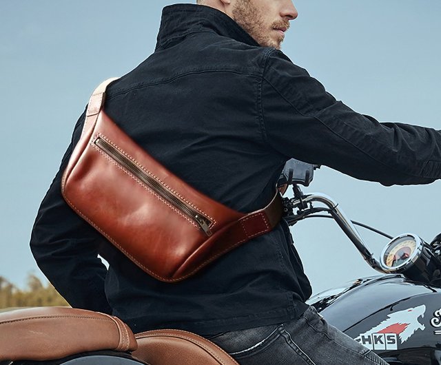 Leather belt bag Leather chest bag Hand sewn motorcycle bag Shop