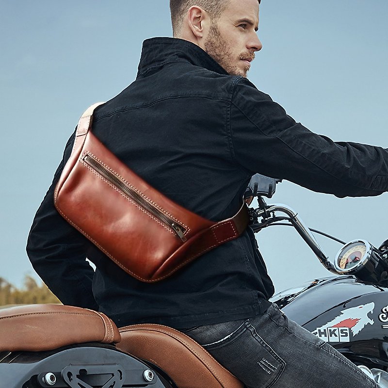 Leather belt bag Leather chest bag Hand sewn motorcycle bag - Messenger Bags & Sling Bags - Genuine Leather 