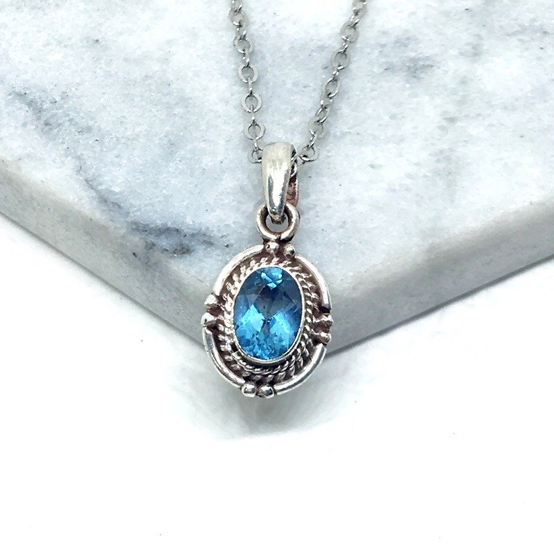 Blue Titan 925 sterling silver elegant design necklace Nepal handmade mosaic production - Necklaces - Gemstone Blue