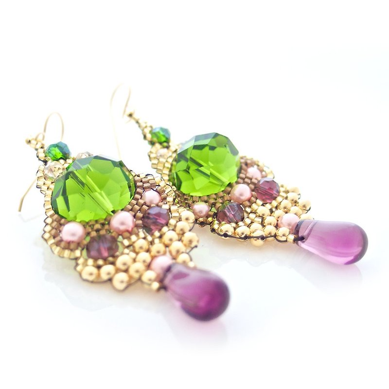 Skull Earrings, Beaded Earrings, Green Crystal Earrings, Amethyst Teardrop Earrings, Pearl Earrings, Statement Earrings - Earrings & Clip-ons - Glass Multicolor