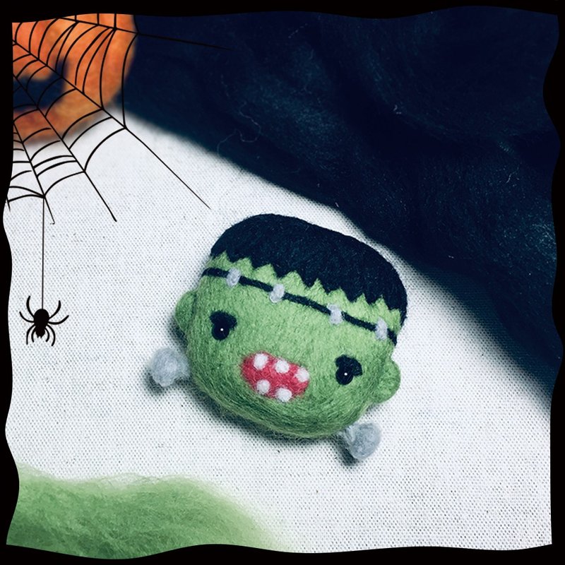 Halloween Frankenstein wool felt material package can choose magnet or key ring (with video instruction) - Knitting, Embroidery, Felted Wool & Sewing - Wool Green