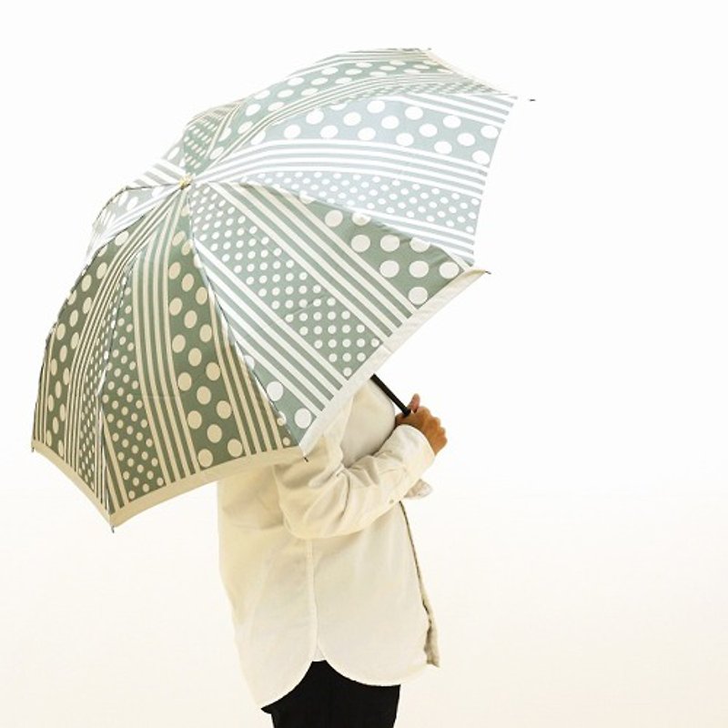 【晴雨兼用 折りたたみ傘】 kirie -ドットとストライプ- フォレストグリーン - 其他 - 棉．麻 