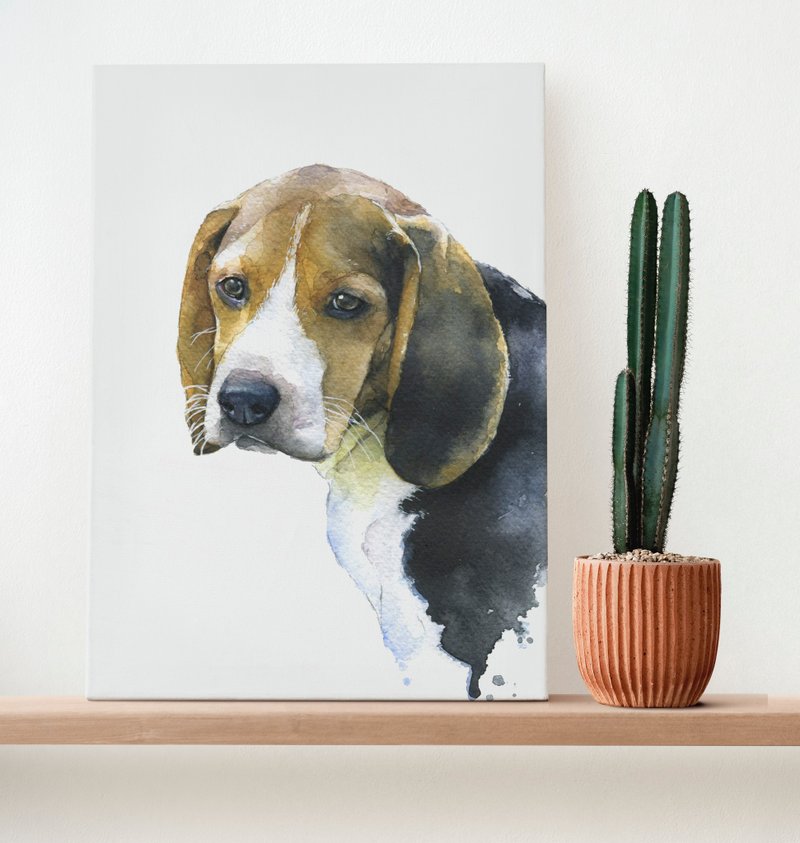 Watercolor portrait beagle - 壁貼/牆壁裝飾 - 紙 咖啡色