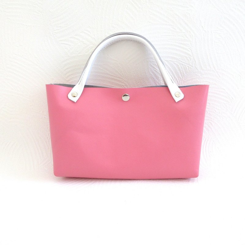 小さくても収納抜群    牛革   レクタングル  ミニトート・ピンク・スムース・0638 - 手提包/手提袋 - 真皮 粉紅色