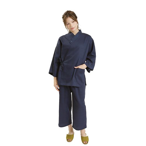 fuukakimono 日本 和服 作務衣 套裝 日式 休閒 室內服 甚平 睡衣 S/F/LL 深藍