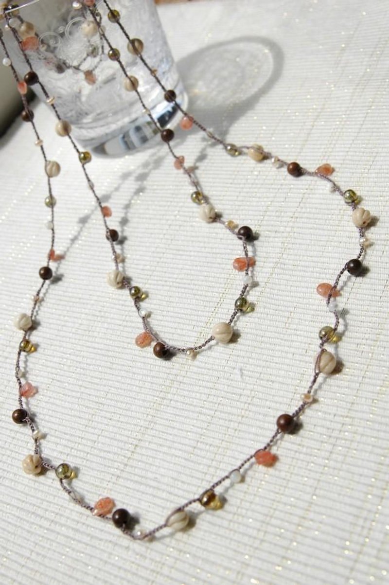 Crochet necklace long 16b reverse tone - Necklaces - Gemstone Khaki