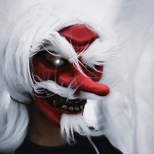 Japanese Kitsune mask, Black and Silver fox mask, MADE TO ORDER