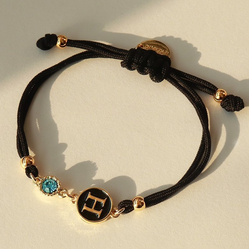 Initial Birthstone Knot Bracelet - 手鍊/手環 - 繡線 黑色