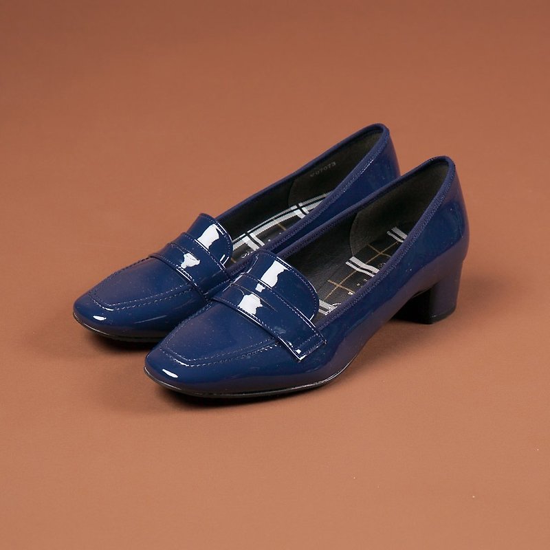 Yuzhongjijing] [last PENNY waterproof small square low-heeled loafers - Gentleman sapphire - รองเท้ากันฝน - วัสดุกันนำ้ สีน้ำเงิน