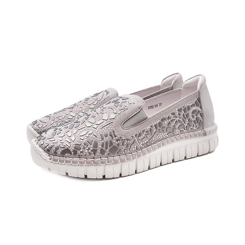 米蘭皮鞋Milano W&M(女)光澤貼鑽樂福鞋 女鞋-銀灰色