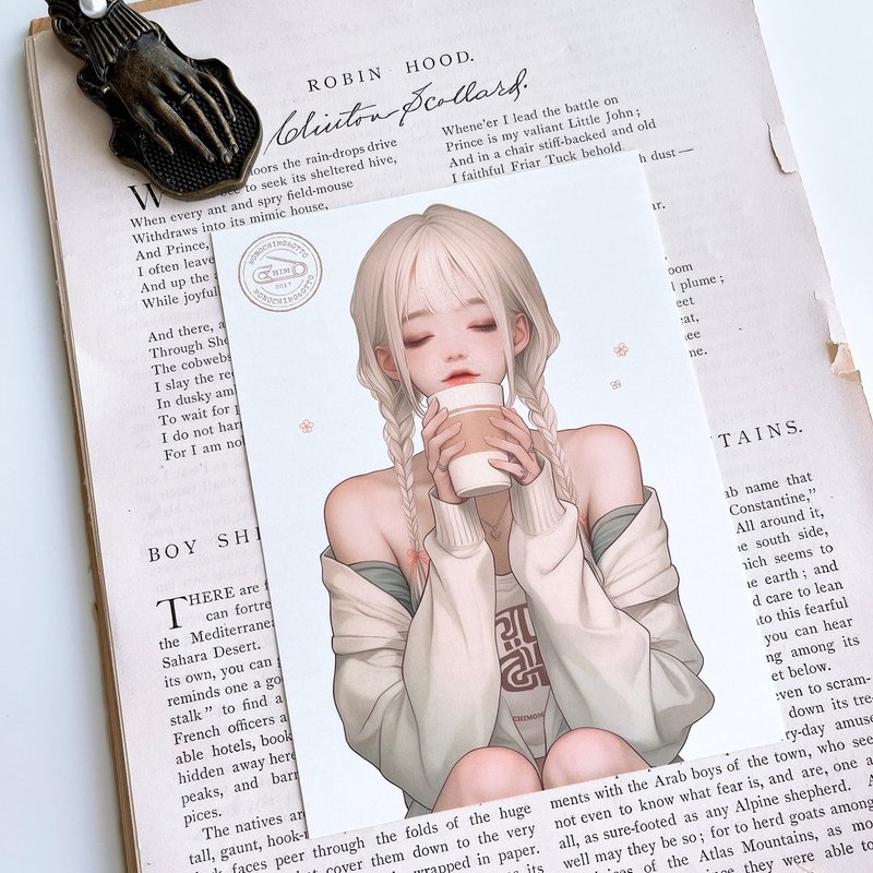 人物イラストシール Latte コラージュ素材 - 貼紙 - 紙 