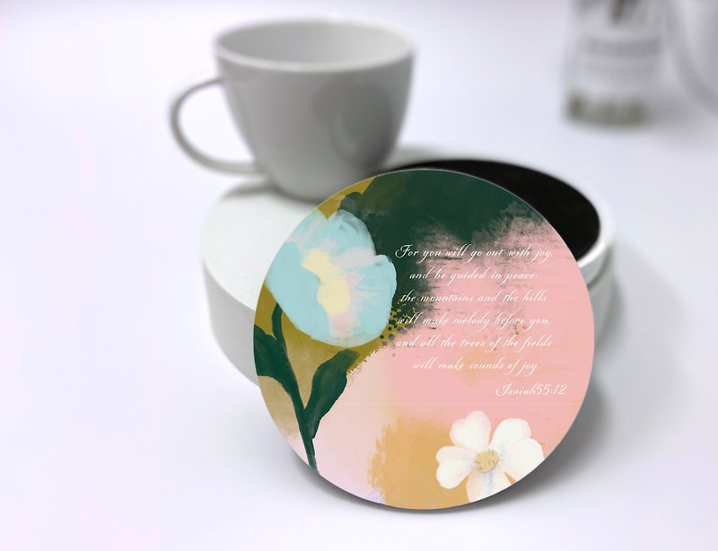 Mother's Day Gift—Abstract Garden Ceramic Scripture Coaster—Blue and White Flowers - ที่รองแก้ว - เครื่องลายคราม 