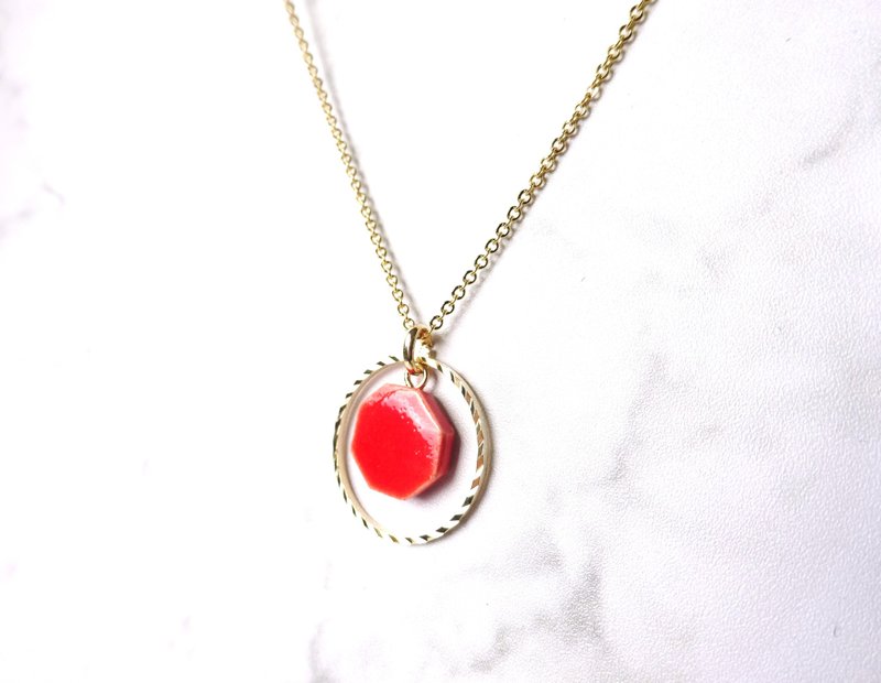 陶とgold ring necklace   赤 - 項鍊 - 陶 紅色