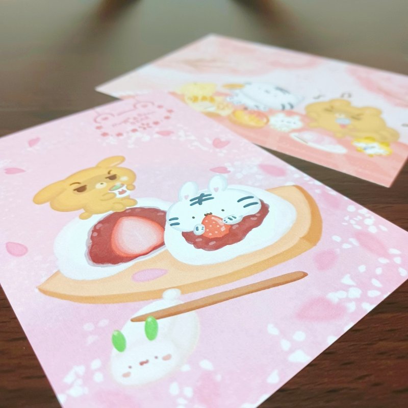 草莓大福/賞櫻野餐 - 美食明信片 - 系列7 - 卡片/明信片 - 紙 粉紅色