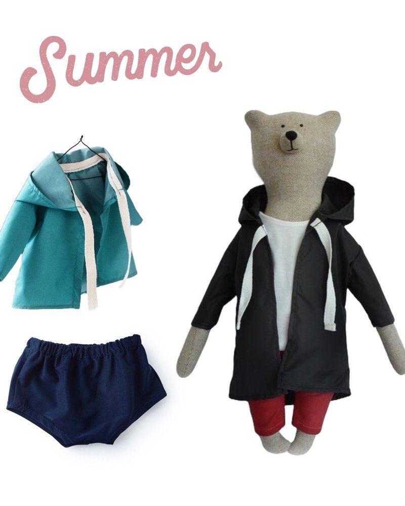 Love Summer Gift Box I Sherlock Holmes Detective Bear + Bear Tiffany Windbreaker + Swimming Trunks - Stuffed Dolls & Figurines - Cotton & Hemp Gold