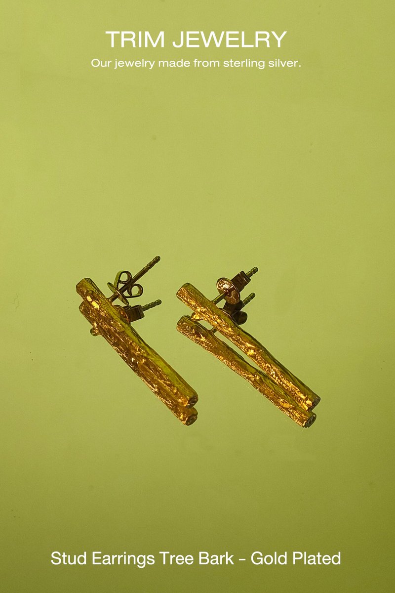 925 Sterling Silver Tree Bark Texture earrings - Gold 9K plated - 耳環/耳夾/耳骨夾 - 純銀 金色