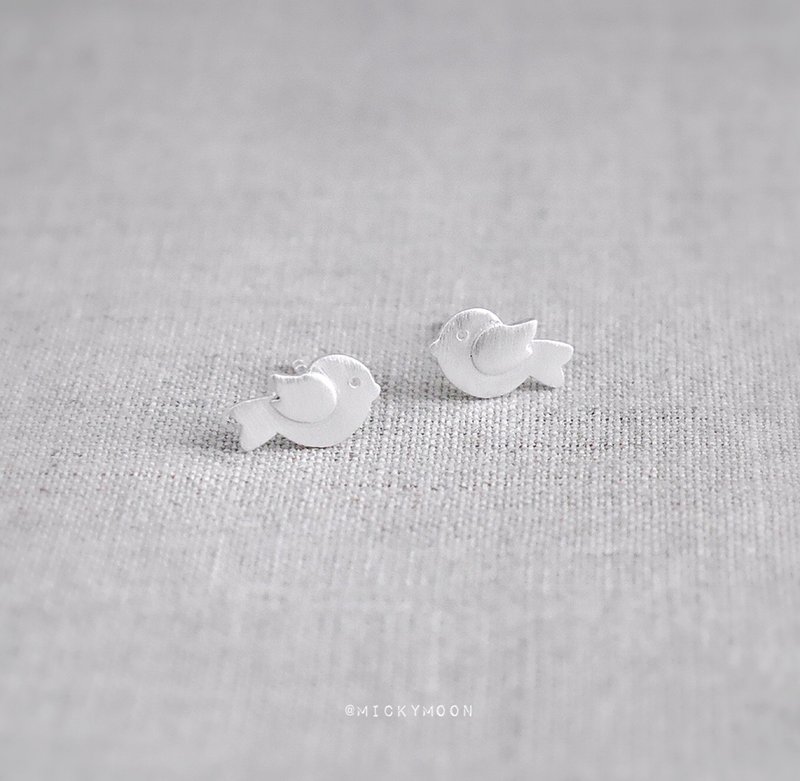 Bird Silver Earrings,925 Sterling Silver - 耳環/耳夾/耳骨夾 - 純銀 銀色