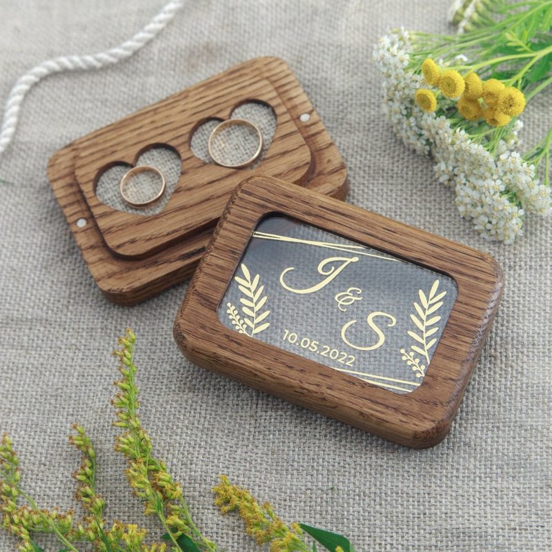 Engagement ring bearer box for wedding ceremony, Personalized ring holder - Other - Wood White