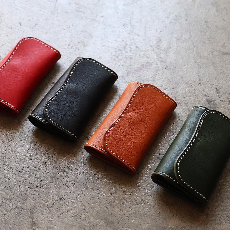 Tri-fold leather key case that can hold cards Tochigi leather 4 colors available - อื่นๆ - หนังแท้ สีแดง