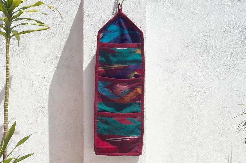 手編みの収納かご/収納かご/吊るす袋/手織りの飾り袋・虹色の幾何学色ブロックだか - 収納用品 - コットン・麻 多色