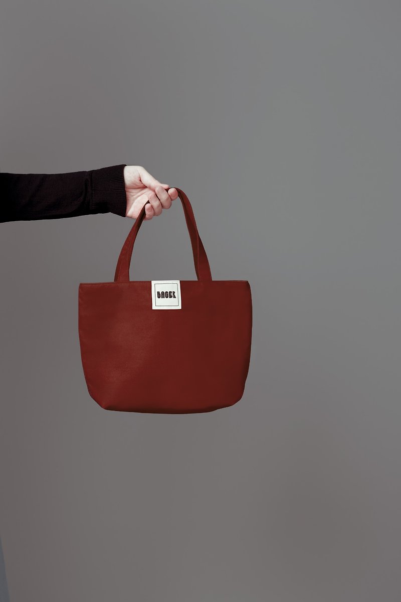 Simple plain canvas / tote bag / lunch bag / coffee red - กระเป๋าถือ - ผ้าฝ้าย/ผ้าลินิน สีแดง