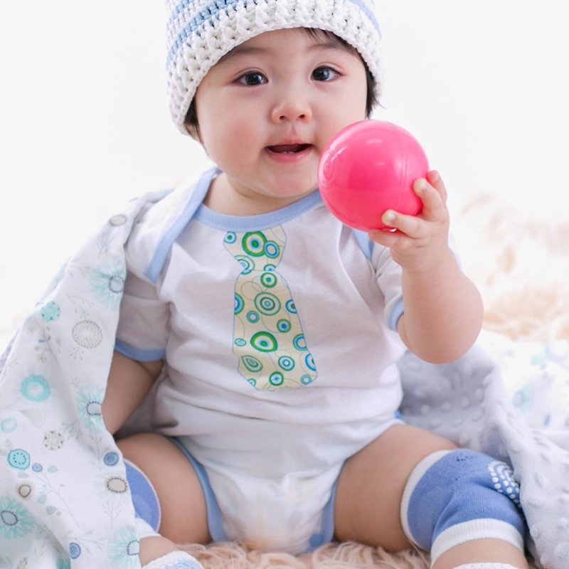 Cutie Bella領帶印花短袖包臀衣Necktie-Bubble - 嬰兒連身衣/包被/包巾 - 棉．麻 白色