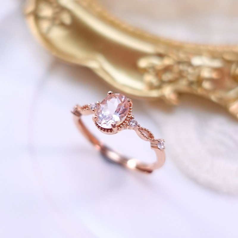 柔美 摩根石 天然摩根石 晶體透徹 粉色光澤閃耀 純銀戒 禮物 - 戒指 - 純銀 粉紅色
