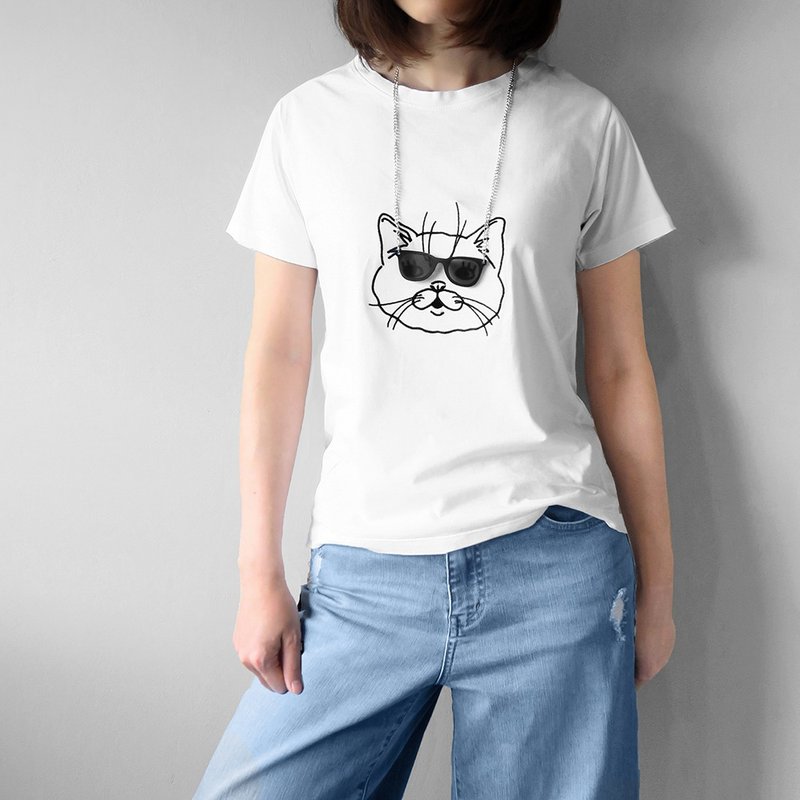 【CAT - ねこ】Deco Tシャツ - トップス ユニセックス - コットン・麻 ホワイト