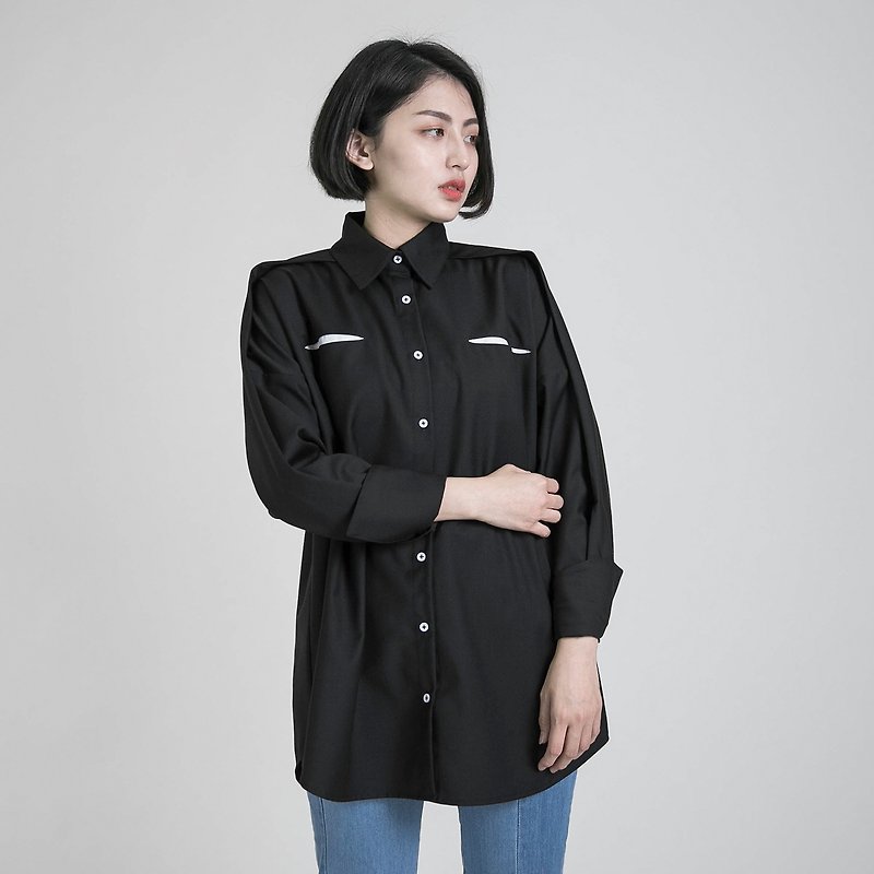Rational model shirt _8AF050_black - เสื้อเชิ้ตผู้หญิง - ผ้าฝ้าย/ผ้าลินิน สีดำ