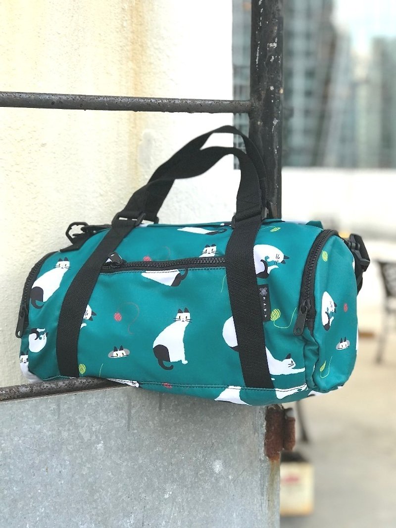 New listing / HAND simple water repellent original design travel cat control shoulder bag handbag - green lazy cat - กระเป๋าแมสเซนเจอร์ - วัสดุอื่นๆ สีเขียว