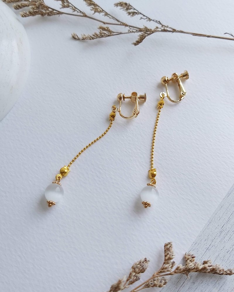 Aiyana Opal Round Bead Retro Series Earrings-Ear Pins/ Clip-On - Earrings & Clip-ons - Gemstone Gold
