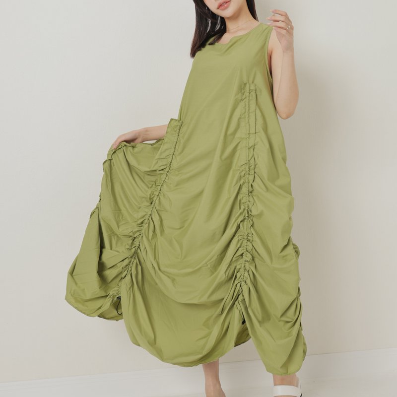 Spray Wrinkle-Loose Dress-Green - One Piece Dresses - Polyester Green