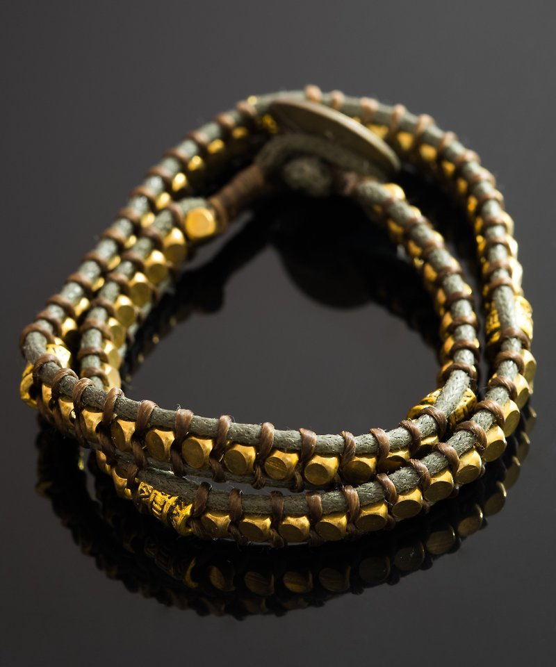 Handmade Ethnic Brass Beads Wrap Bracelet - Bracelets - Genuine Leather Brown