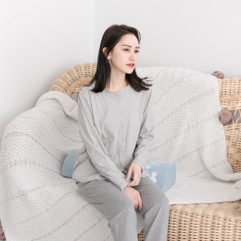 MIT有機棉不對稱衣襬居家服-灰 - 睡衣/居家服 - 棉．麻 灰色