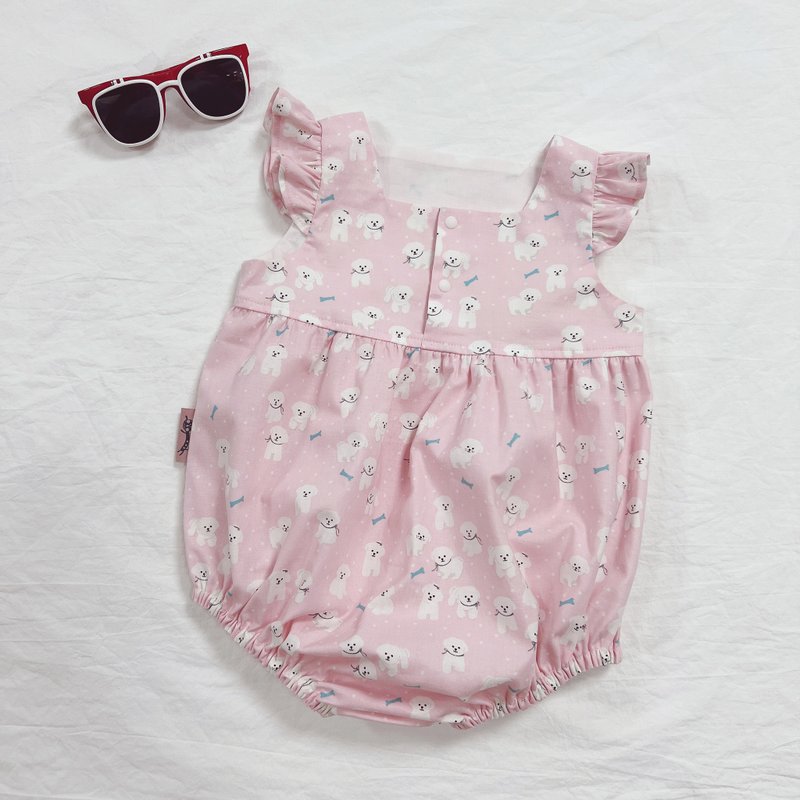 Flying Sleeve Jumpsuit Pink Bichon Frize - ชุดทั้งตัว - ผ้าฝ้าย/ผ้าลินิน สึชมพู